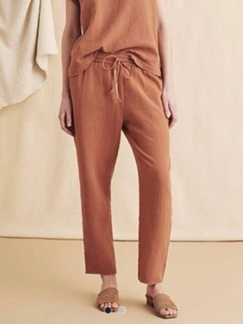 Faherty Dream Cotton Gauze Topanga Pant Drawstring XS Pecan Brown